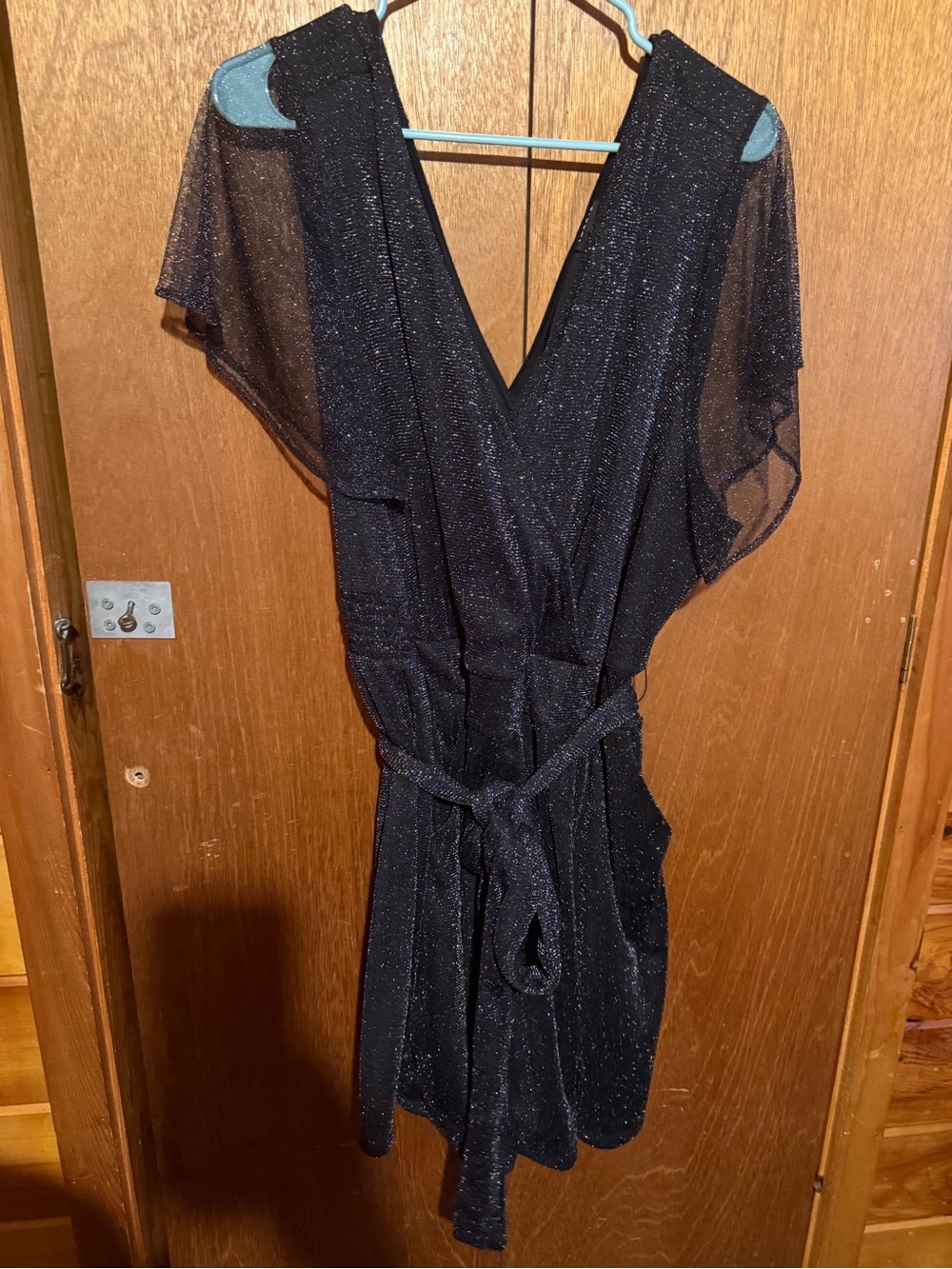 torrid Black Sparkle Surplice Romper with Sheer Sleeves